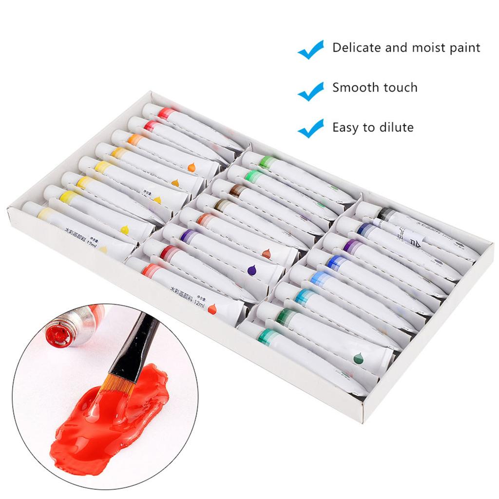24Pcs Watercolor Paint Set 12ml Professional Aluminum Tube Paintbrush School Art Supplies