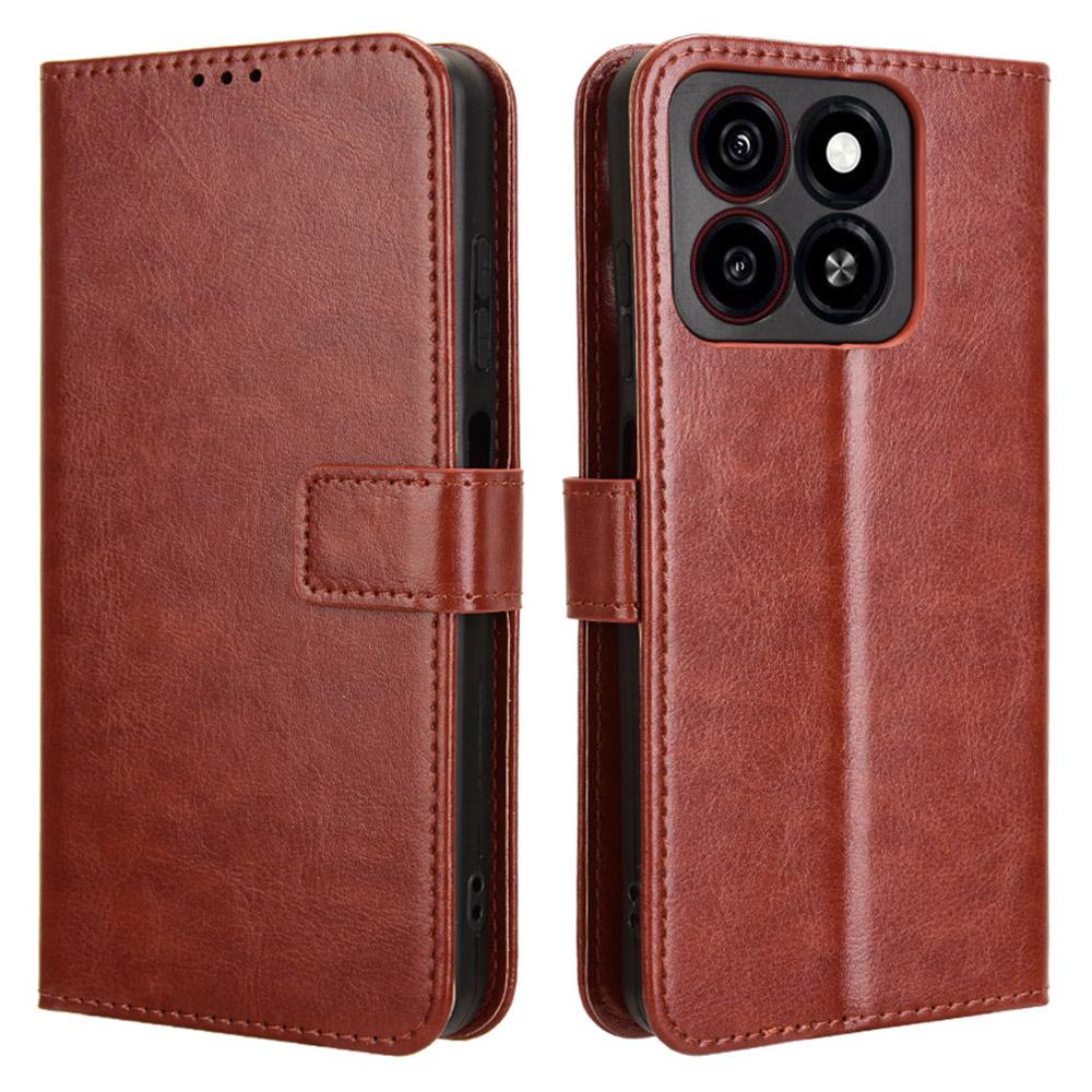 

For ZTE Blade A35/A55 Case Crazy Horse Texture PU Leather Phone Wallet Cover Brown