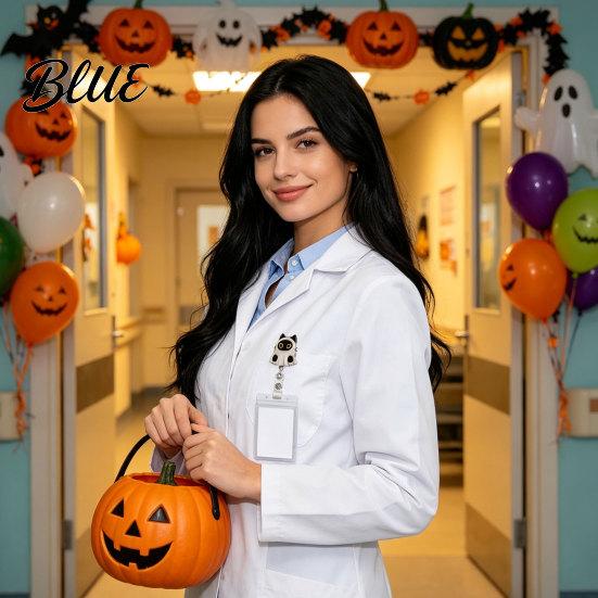 Student Id Card Protector Halloween Black Cat Pumpkin Badge Reel Retractable with 360 Degree Rotating Clip Funny Ghost Holder Acrylic Decorative