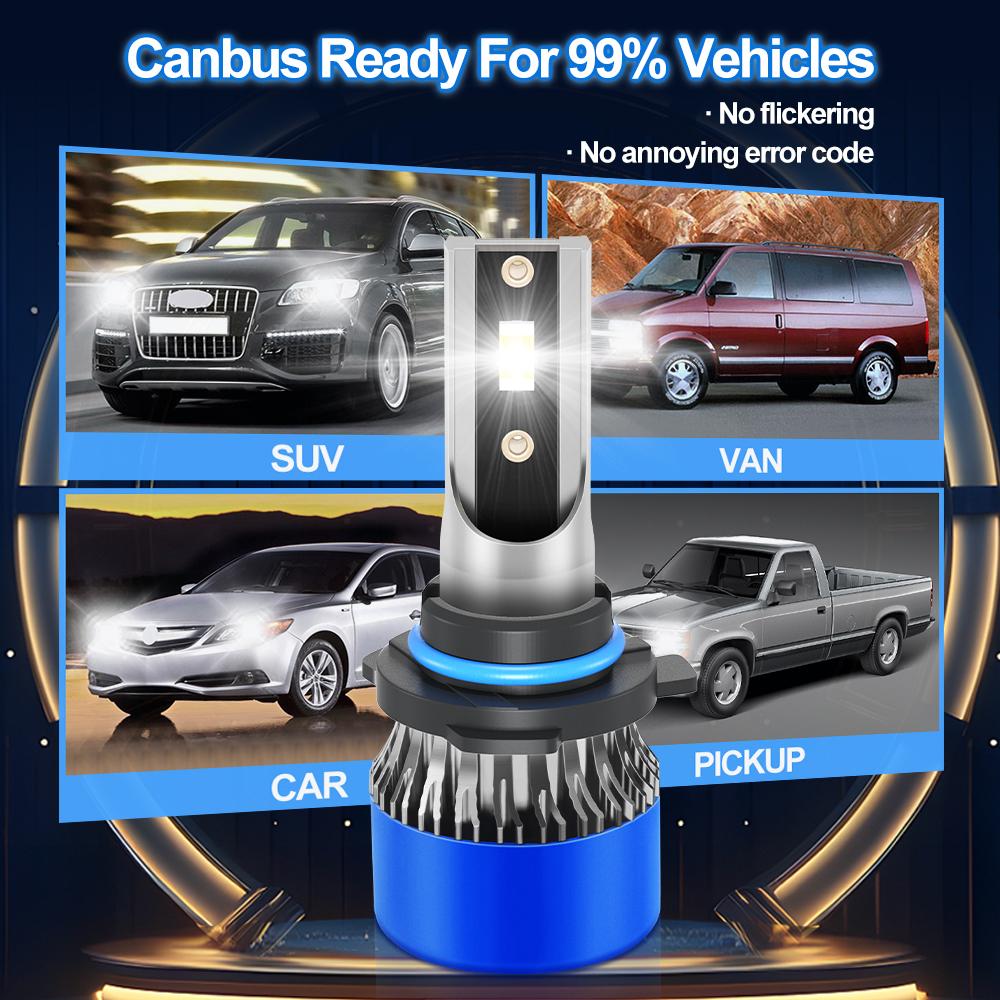 Roadsun 2pcs New Design LED 9006/HB3 High&Low Beam Car Bulbs 6500K Cool White 28000LM Built-in Drive Headlight With Cooling Fan