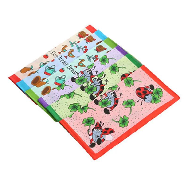 3Pcs 28x28cm Small 100% Cotton Cartoon Children Hand Towel Handkerchiefs Kindergarten Square Scarves