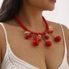 Korean Style Fruit Cherry Necklace Handmade Y2K Clavicle Chain Temperament Red Bead Necklace  Party