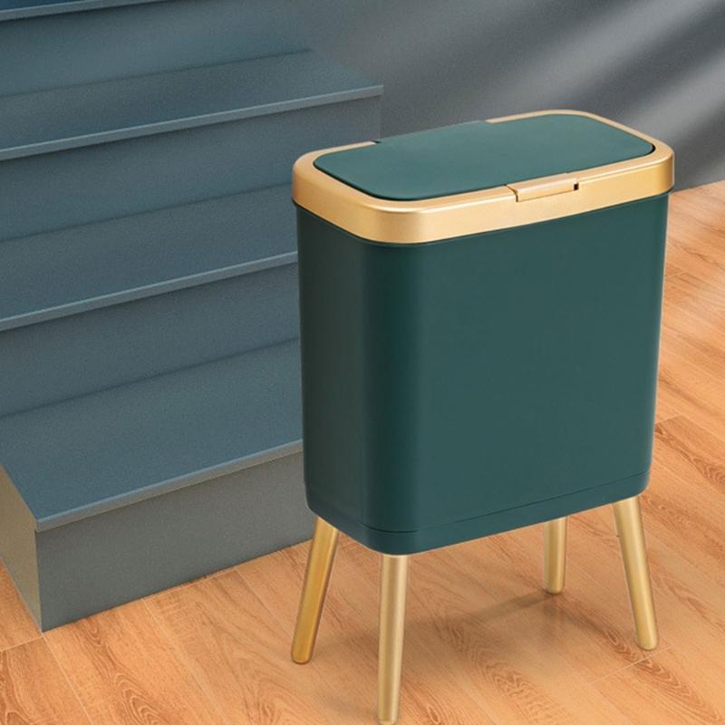 Standing Trash Can High Foot Trash Can with Press Open Lid Odor Sealing for Kitchen and Bathroom, Medium Capacity