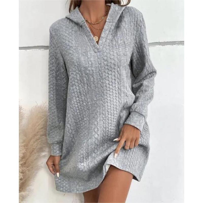 

BITCED Fashion Autumn Winter Solid Color Print Long Sleeve POLO-Neck Casual Dresses International design S серый