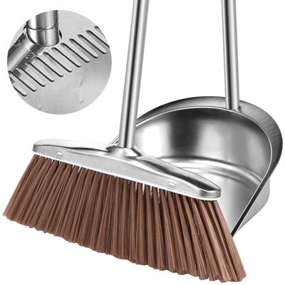 Conjunto Vassoura Pá de Lixo Aço Inoxidável Escovas Mágicas Combinação Doméstica Combo Ferramenta de Limpeza Pá de Lixo Cabo Longo Varredura