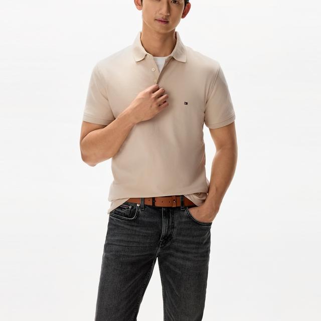 Tommy Hilfiger Lightweight Business Casual Breathable Slim Fit Solid Color Basic Short Sleeve Polo Shirt Men Tops 78JA598ACI