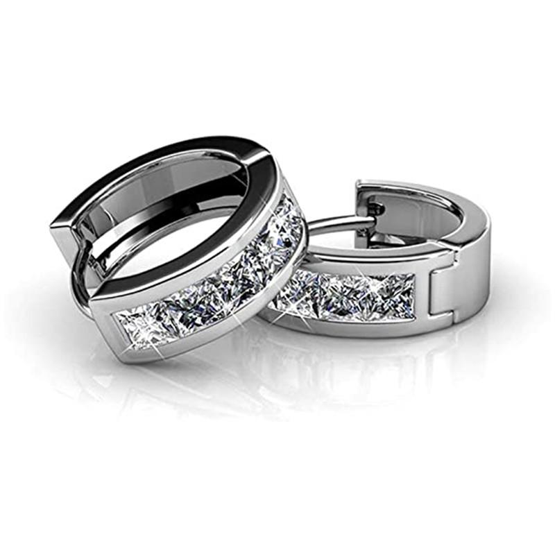 Huitan Fashion Versatile Women Hoop Earrings with Half Circle Cubic Zirconia Exquisite Gift Temperament Female Earrings Jewelry