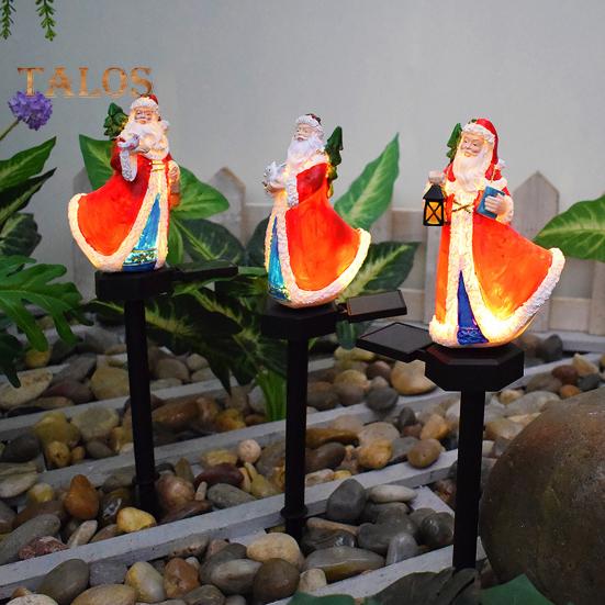 Santa Claus Solar Lights Resin Santa Figurine Waterproof Christmas Stake Light Outdoor Decor Statue Landscape LED Light for Home Yard Lawn