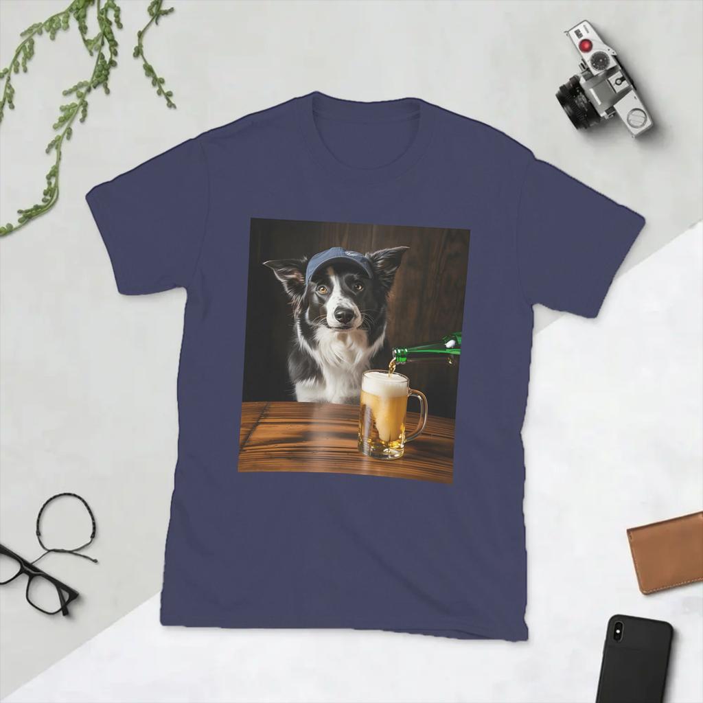 Funny Border Collie Drinking Beer Funny Dog Meme TShirts Unisex Crew Neck Pure Cotton T Shirt Short Sleeve Tees Graphic Clothes