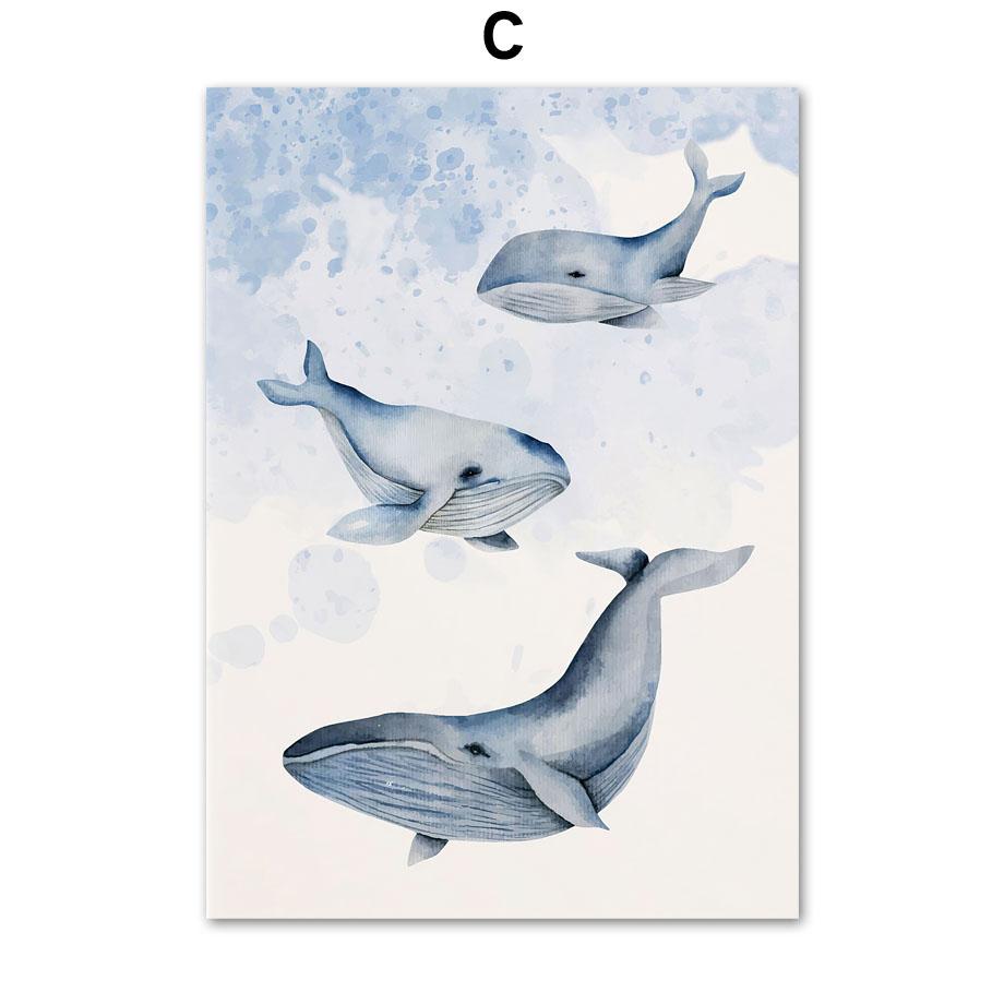 Turtle Beluga Walrus Penguin Seal Killer Whale Wall Art Print Canvas Painting Nordic Poster Wall Pictures Baby Kids Room Decor