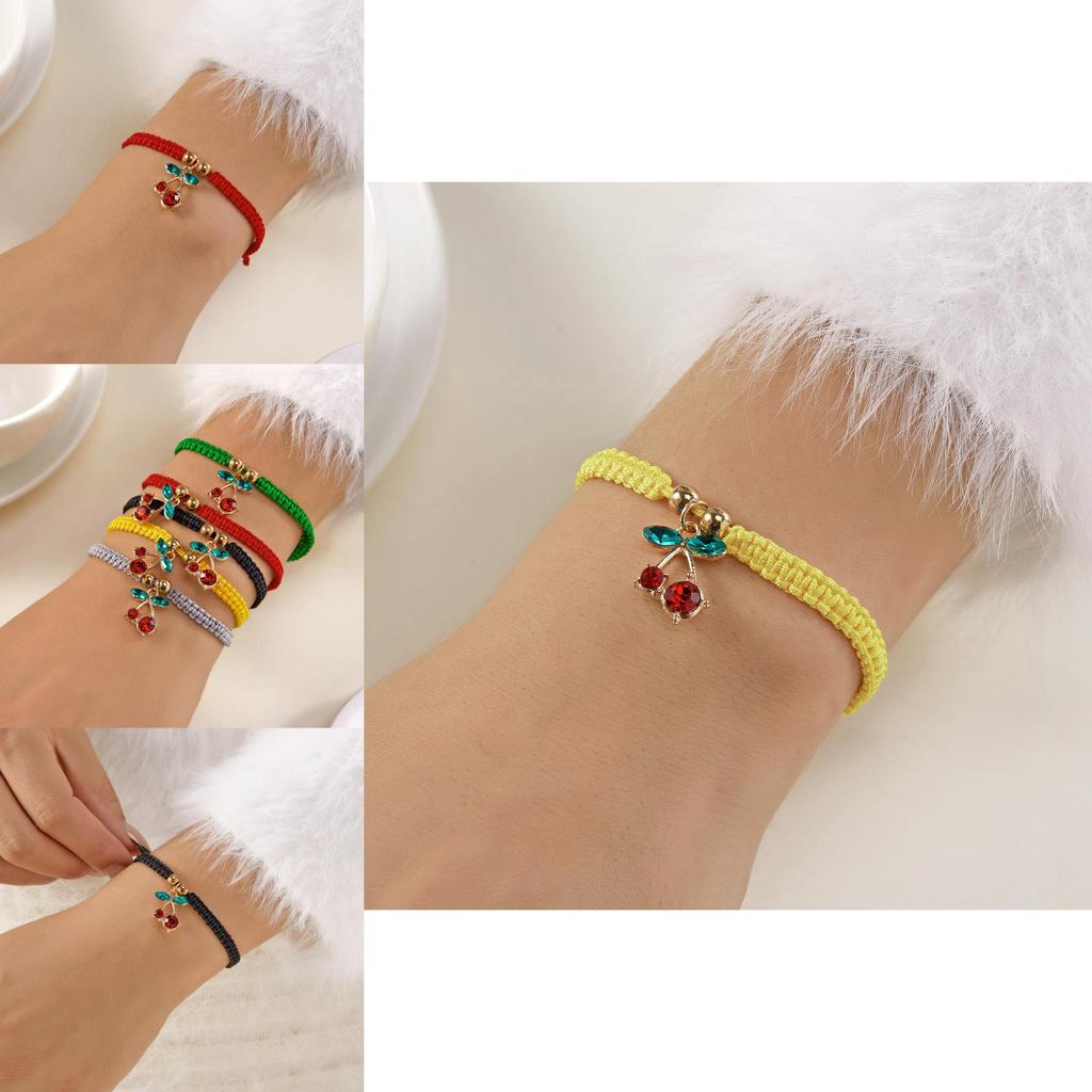 Handwoven Red String Bracelet With Fruit Charm For Gift And Travel Souvenirs