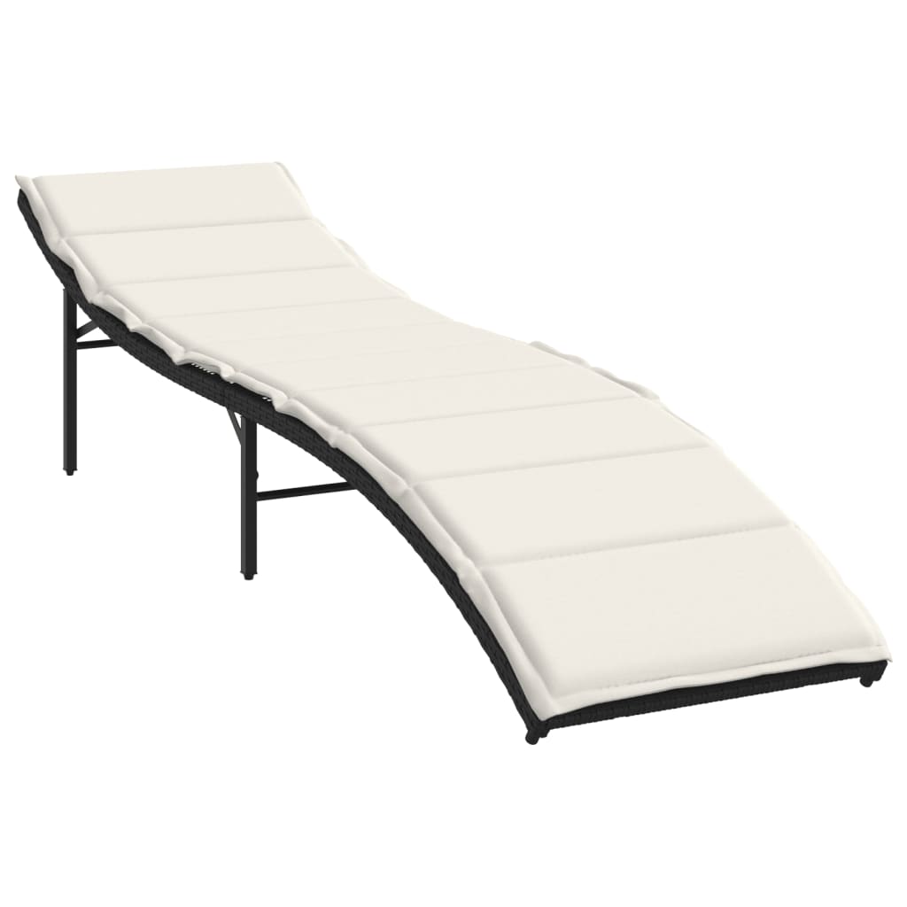 Sun Lounger with Cushion Black 55x199x50 Cm Poly Rattan