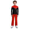 Kids Boys Figure Skating Outfit Mock Neck Long Sleeve Back Invisible Zipper Color Block Shiny Rhinestones Top with Elastic Waistband Pants Competition