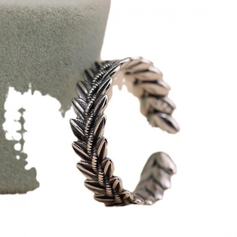 Adjustable Open Ring With Wheat Motif Vintage Plated Boho Minimalist Statement Women Men