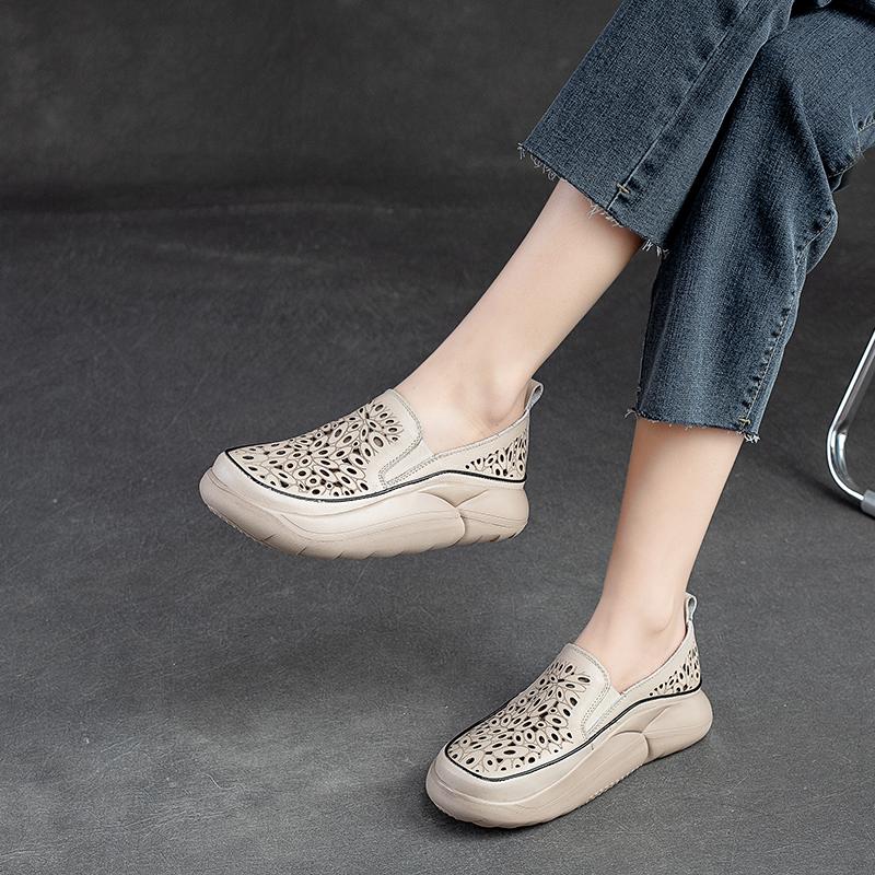 Fashion GKTINOO Fashion Women Hollow Sneakers 2025 Summer Thick Bottom Mixed Colors Genuine Cow Leather Platform Vulcanized Shoes