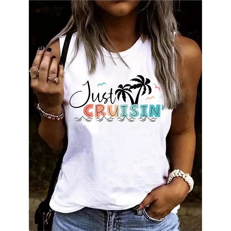 

2024 Женский европейский и американский топ без рукавов с принтом Large белый