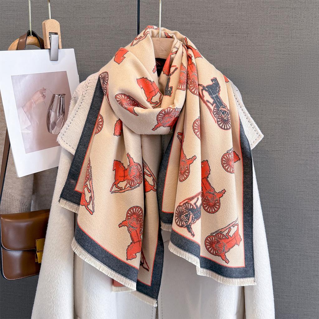 Women Soft Winter Cashmere Scarf Fashion Retro Carriage Prints Warm Shawl And Wrap Bandana Pashmina Female Scarves