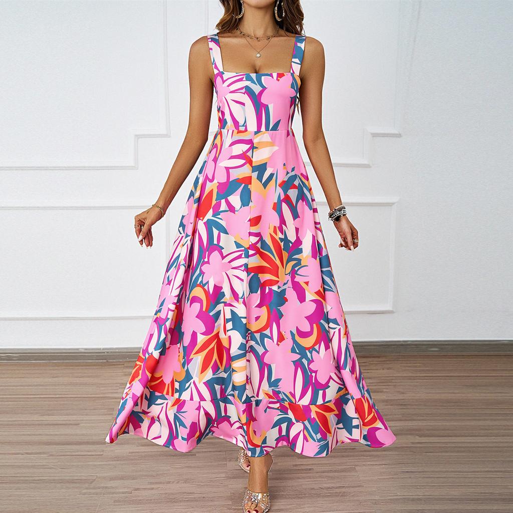 Women's Fashion Sexy Solid Color Sleeveless Strap Dress Women's Dress Long Dress