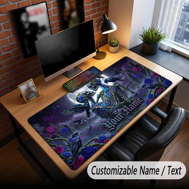 Skull Gothic Theme Custom Mouse Pad Personalized With Name Text Customized Desk Mat For Office Home Decor