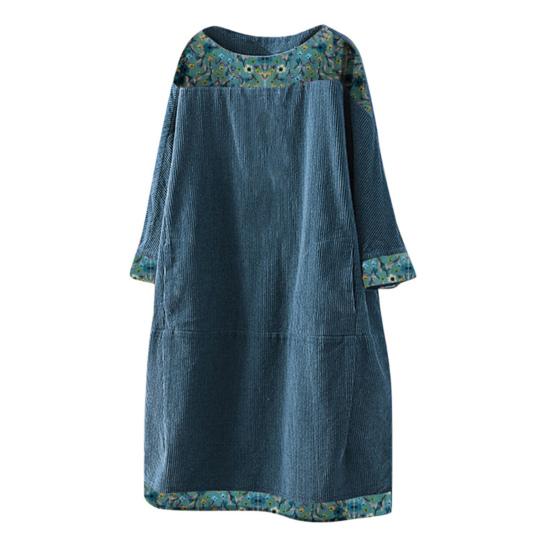 Dámské jarní šaty Velké velikosti Volný svetr Délka ke kolenům Kulatý výstřih Udržujte v teple Květinový potisk Patchwork Dámské šaty Dámský oděv