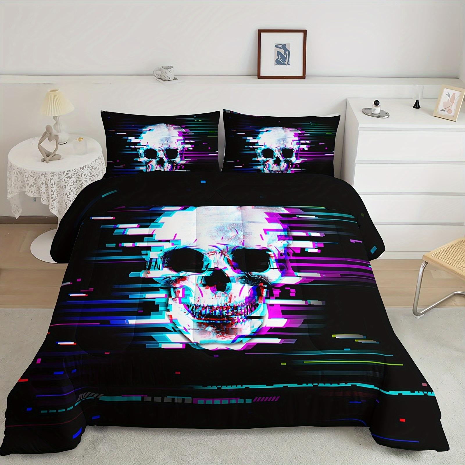 

1 Comforter + 2 Pillow Cases 100% Ultra-Soft Four Season Black Skull Science Fiction Comforter Set with Soft Ultra-Fine Fiber EU Twin(135x200cm)