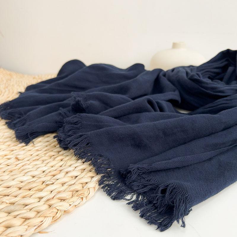 Japanese autumn and winter versatile solid color navy blue pleated cotton scarf winter warm shawl scarf men's large-sized scarve