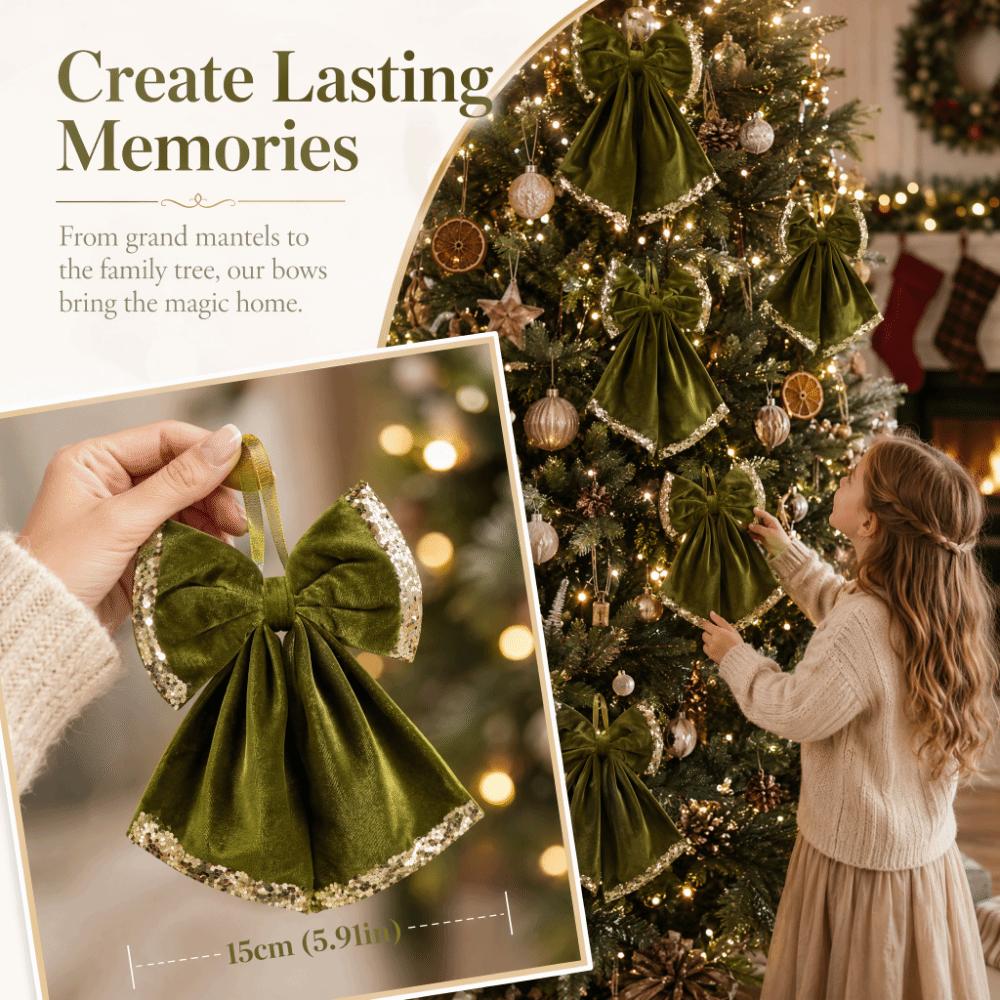 Green Christmas Bowknot Hanging Decoration Sequin Velvet Long Hanging Ribbon Sequin Bowknot Ornament Photo Props Multi-size