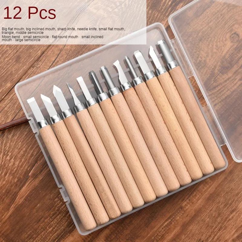 12pcs Wood Carving Tools Set V-Gouge Angle Chisel for Woodworkers Woodcut Hand Tool