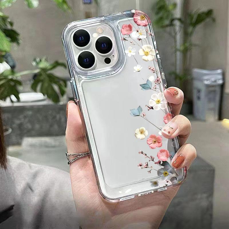 Colorful Flower Branch Transparent Phone Case for iPhone 11 12 13 14 15 16 17 Pro Max Air 16E X XS 7 8 Plus TPU Protective Cover