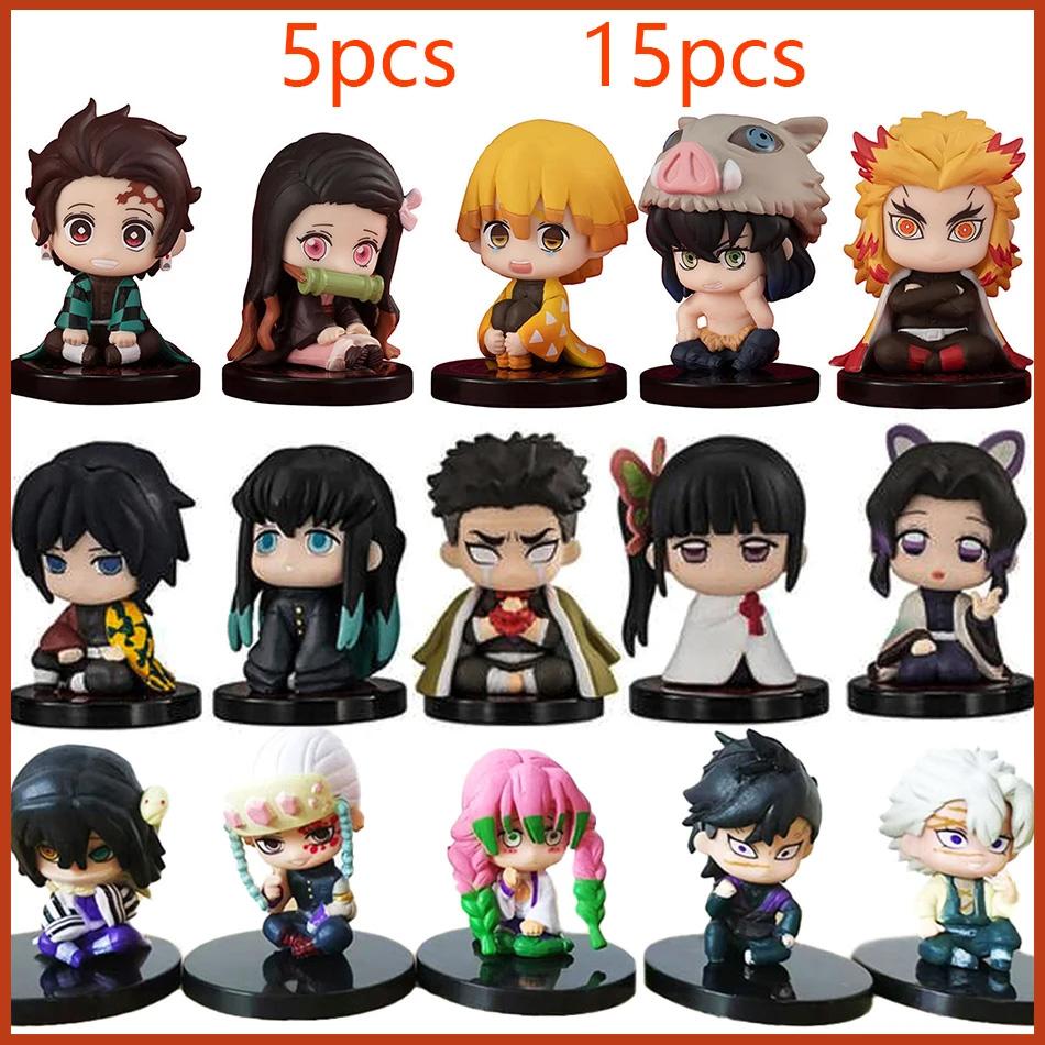 Demon Slayer Kimetsu No Yaiba Q Sürüm Anime Figürü Oyuncak - Oturan Tanjiro Nidouzi Inosuke Zenizu PVD Figür Model Bebek Hediye