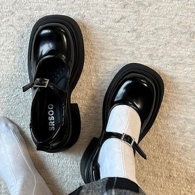 Chaussures en cuir petites à plateforme surélevée rétro noires pour femmes 2025 nouvel automne et hiver bout rond bouche légère talon épais chaussures Mary Jane chaussures simples