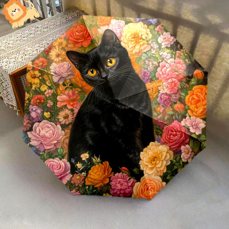 Flower Cats and Dogs  pattern, automatic folding umbrella, portable and foldable design, 8 ribs, a Christmas or birthday gift.