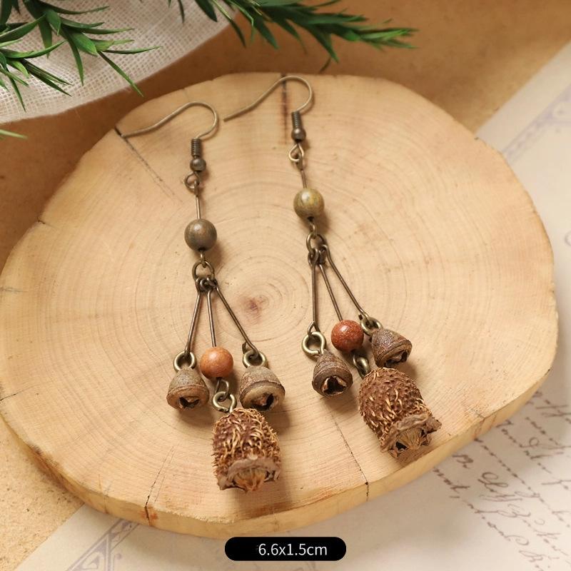 Original Pflanze Frucht Wald Ohrringe Natürliche Eichenfrucht Handgefertigt Retro Langer Stil Ethnisch Literarisch Traditionelle Ohrringe