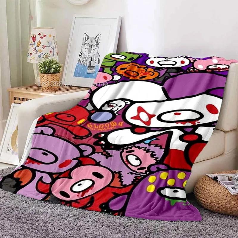 Cartoon Gloomy Bear Printed Blanket for Beds Sofas Warm Soft Flannel Blanket Gift