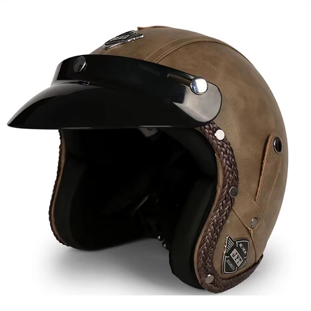 Retro Motorcycle Helmet PU Leather Open Face Chopper Bicycle Helmets Classic Casco Moto Vintage Capacete De Moto Helmet ECE DOT