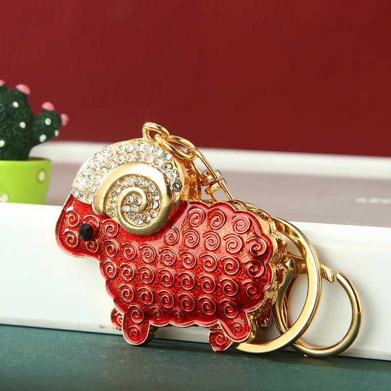 Cute Sheep Zodiac Pendant Keychain Alloy Rhinestone Stylish Bag Charm for New Year Gift Family Present Accessory