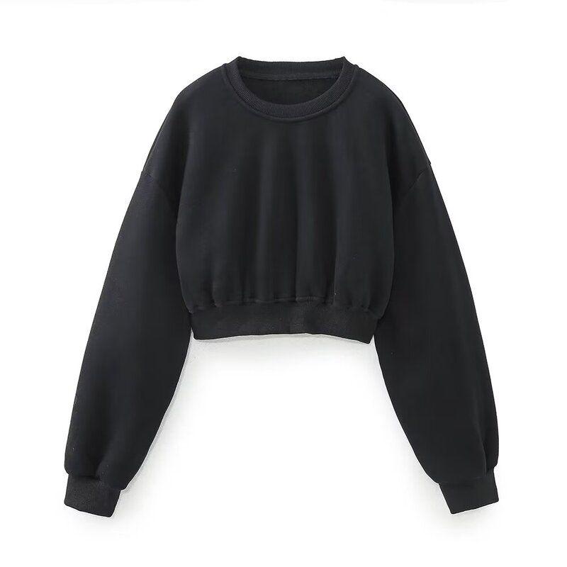 

Модный стиль Осень Новая женская одежда Легче всего сочетать Базовая хлопковая короткая толстовка Брюки с высокой талией 8417803 727 Black Tops L