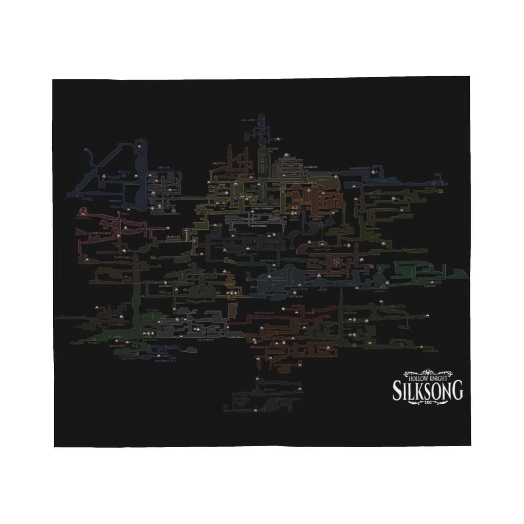 Hollow Knight Silksong Game Map Flannel Throw Blankets Mysterious Rug Piece Knitted Blanket Car Lightweight Thin Multi-function