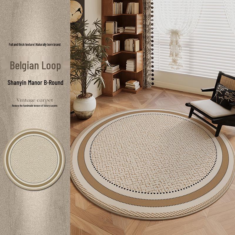 "2025 French Retro Round Living Room Carpet: Light Luxury, High-End, Dirt-Resistant Mat for Sofa, Coffee Table, or Cloakroom"
