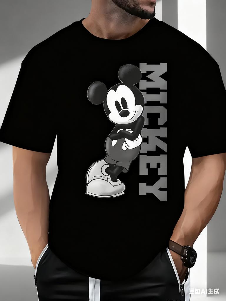 Disney Mickey Kreslené Originální Tištěné Bavlněné Tričko 2026 Pánské a Dámské Letní Nové Street Trend Ležérní Volné S Krátkým Rukávem