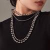 Two-tone Triple Layered Long Necklace In Stainless Steel 18k Gold Plated Beaded Sweater Chain Necklaces for Women