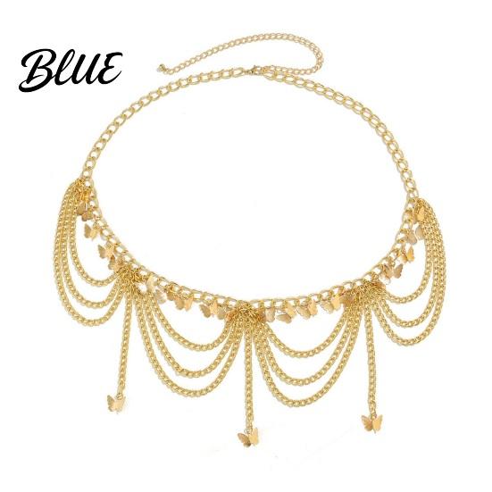 Waist Chain Metallic Solid Color Heart Pendant Multi Layer Tassel