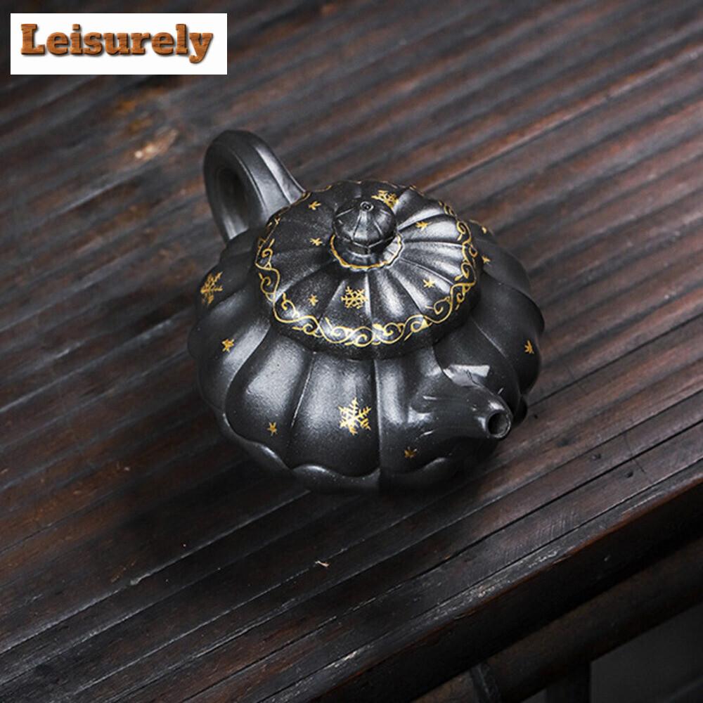 270ML Vintage Yixing Purple Clay Teapots Handmade Petal  Pot Raw Ore Azure Mud Tea Making Kettle Chinese Zisha Tea Set Ornaments