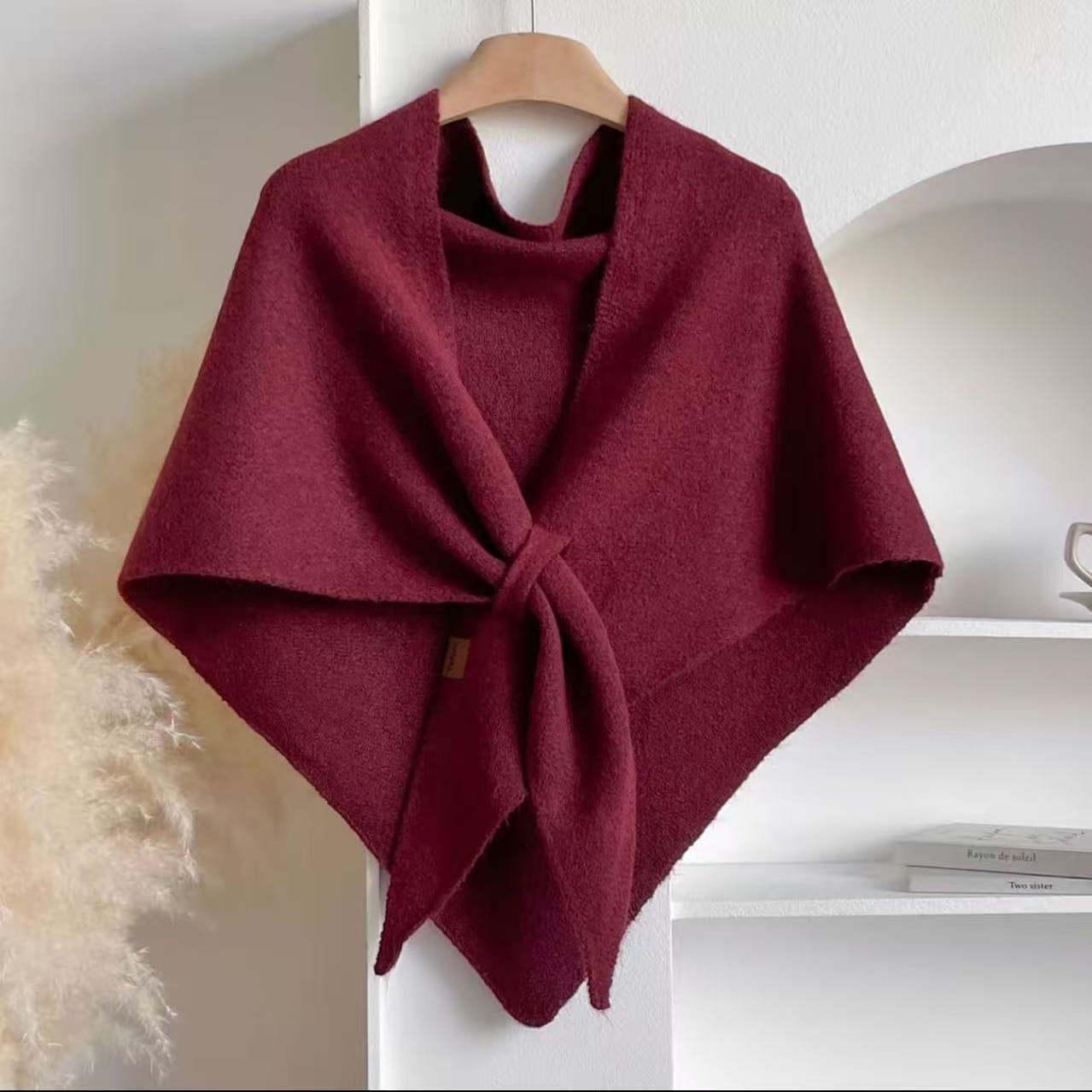 

2025 Autumn/Winter Women s Wool Blend Triangle Shawl – Warm, Thickened, Knitted Cowl Poncho.