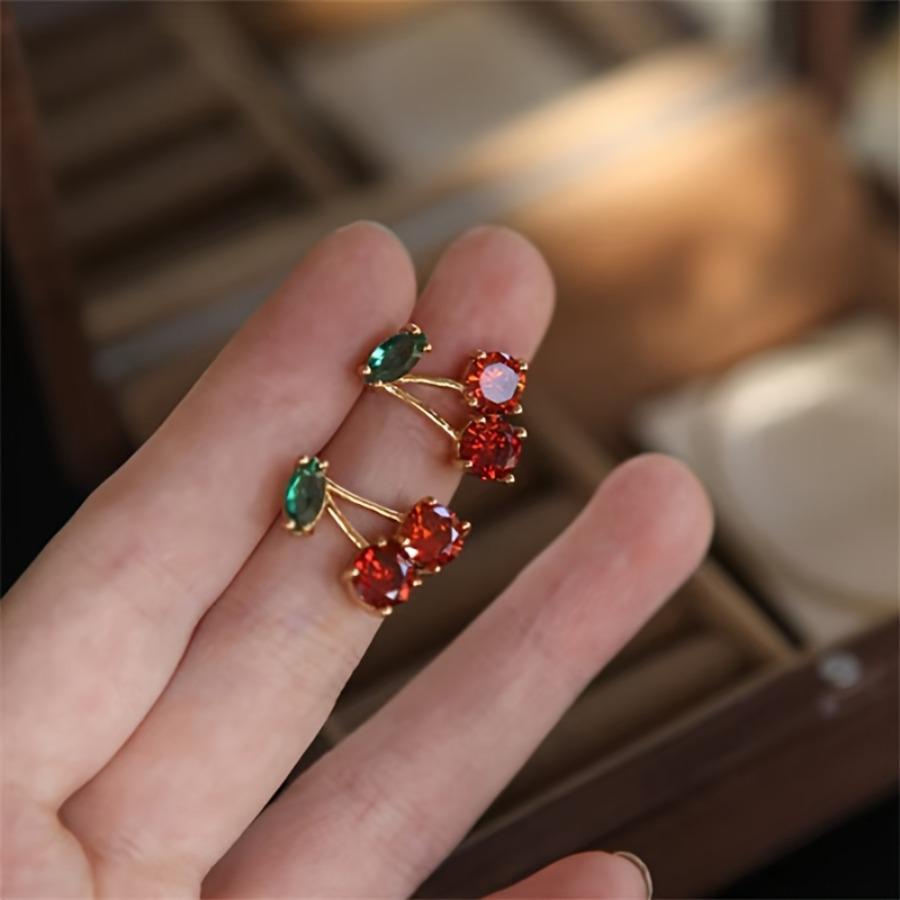 1 Pair of Early Summer New Arrival Red Cherry Stud Earrings - Charming Influencer Style Versatile Women's Fashion Ear Accessories for