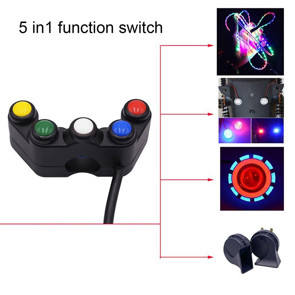 Motorcycle Handlebars Control Switch 5 in 1 Multi Function Headlight Turn Light Horn Switch for 2.2cm Handlebars