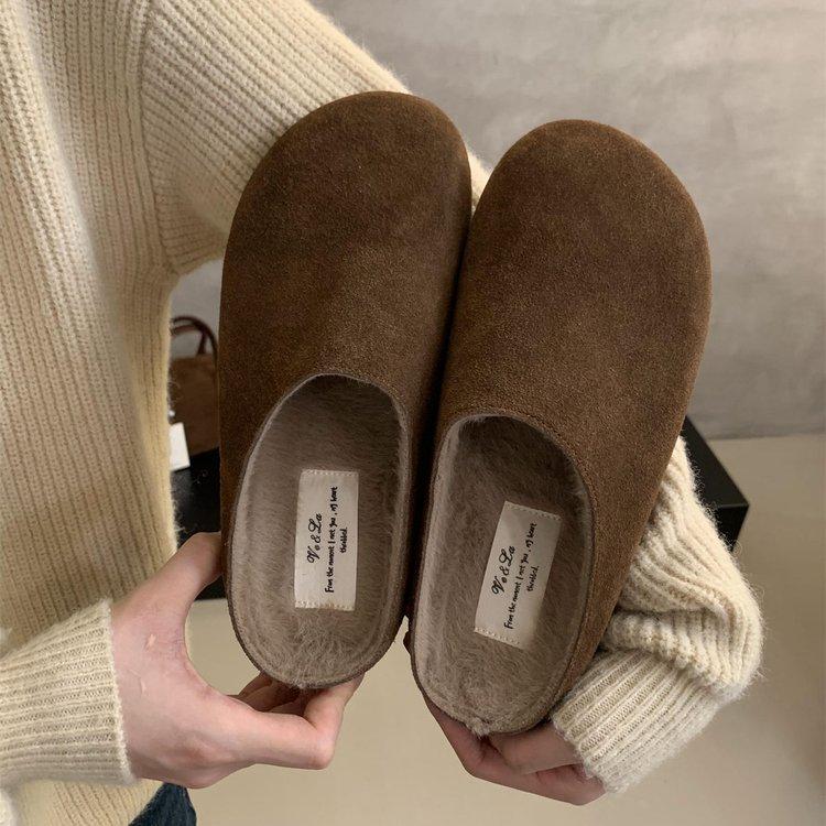 2024 Autumn New Soft Bottom Casual Versatile with Skirt semi-French Retro Bag Head Slippers Women