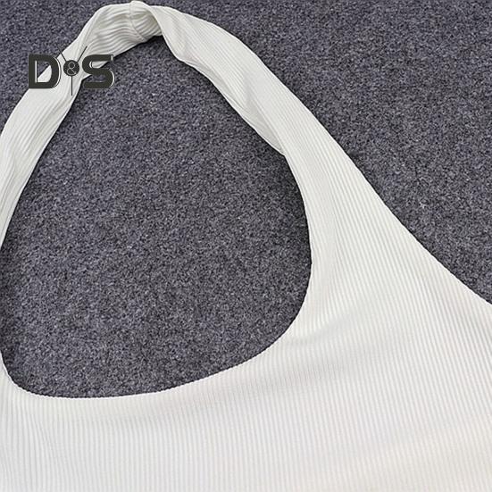 Women Vest Halter Neck Sleeveless Suspender Tops Slim Fit Sexy Threaded Texture Tank Tops Daily Wear