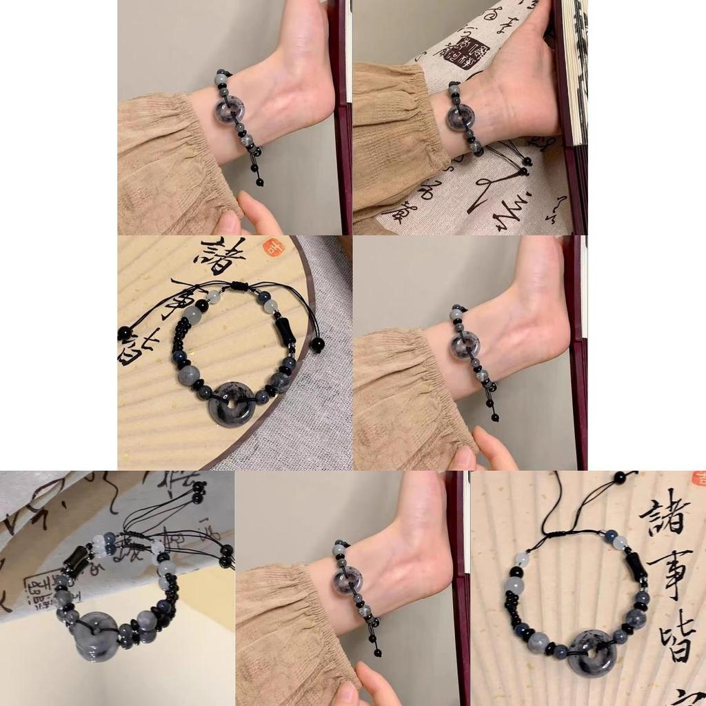 Distinctive Chinese Style Black Resin Stone Beaded Bracelet For Women