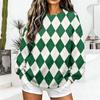 Women's Casual Fashion Diamond Print Crew Neck Sweatshirt